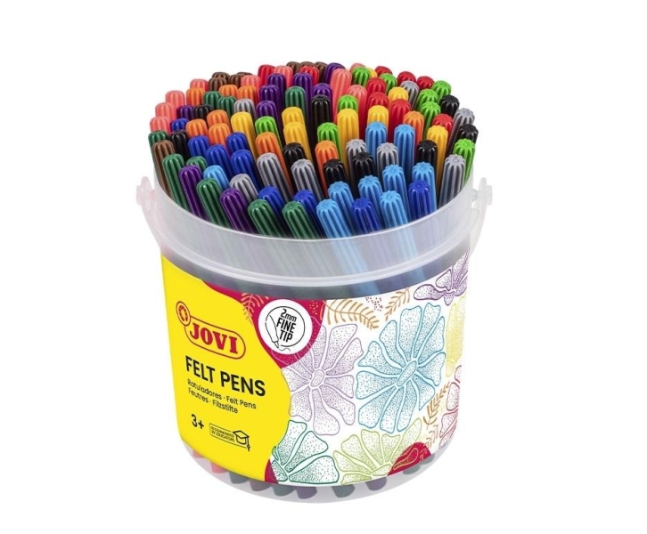 jovi felt pens bote con 120 rotuladores punta de 2mm tinta de gran fijacion capuchon de seguridad ventilado colores surtidos