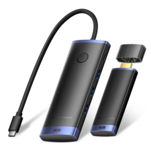 vention estacion de docking 7 en 1 inalambrica hdmi 4k 2xusb c 3xusb a cable usb c de 15cm integrado alcance 50m power delivery color negro y azul