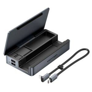 vention estacion de docking 9 en 1 soporte multidispositivo multiples compartimentos ethernet rj45 incluye cable hdmi 4k 3xusb c 3xusb a tarjeta tf sd power delivery color gris