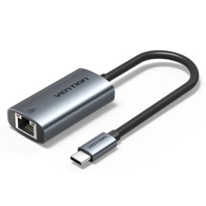 vention conversor usb c a ethernet cable de 15cm velocidad hasta 1gbps carcasa de aluminio y abs color gris