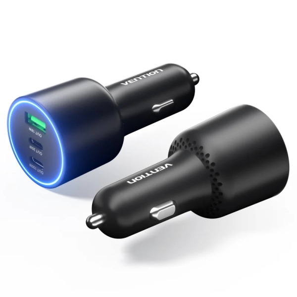 vention cargador de coche para smartphone 100w 2xusb c usb a power delivery 3.0 qualcomm 3.0 color negro