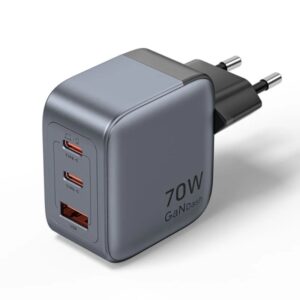 vention cargador de pared 70w gan 2xusb c usb a carga rapida tecnologia pps color gris