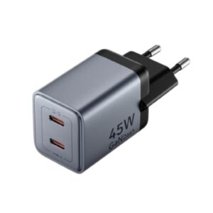 vention cargador de pared 45w gan cable de 1m incluido 2xusb c power delivery 3.0 qualcomm 3.0 carga rapida color gris