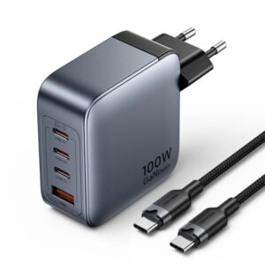vention cargador de pared 100w gan cable de 1m incluido 3xusb c usb a carga rapida color gris