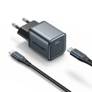 vention cargador de pared 20w gan cable usb a lightning de 1m usb c power delivery 3.0 qualcomm 3.0 carga rapida color gris