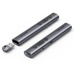 vention presentador inalambrico puntero laser verde bluetooth bateria 200mah transmision 4ghz alcance hasta 50m recargable monitoreo de bateria multifuncion color gris