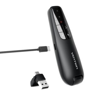 vention presentador inalambrico puntero laser rojo bateria 200mah cable usb c incluido alcance hasta 50m control de cursor color negro