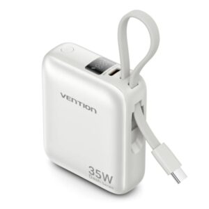 vention mini powerbank de 10000mah potencia de salida hasta 35w cable usb c integrado power delivery tecnologia pps color gris