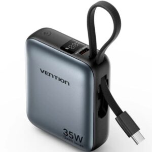vention mini powerbank de 10000mah potencia de salida hasta 35w cable usb c integrado power delivery tecnologia pps color gris