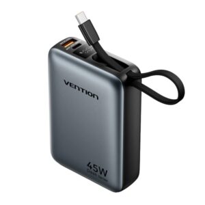 vention mini powerbank de 20000mah potencia de salida hasta 45w cable usb c integrado power delivery usb a tecnologia pps color gris