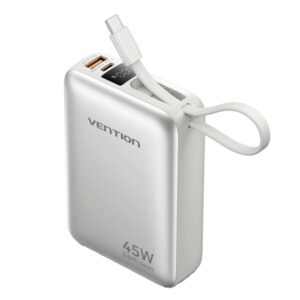 vention mini powerbank de 20000mah potencia de salida hasta 45w cable usb c integrado power delivery usb a color gris
