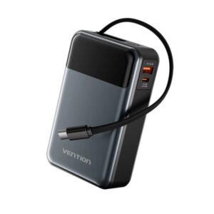 vention powerbank de 20000mah potencia de salida hasta 65w cable usb c integrado usb c usb a pantalla led color negro
