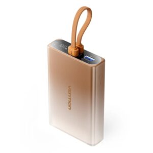 vention powerbank de 10000mah potencia de salida hasta 22.5w usb a usb c pantalla linterna led integrada apto para viajes aereos 108x68x22mm color dorado