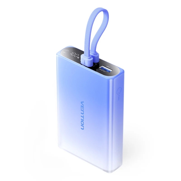 vention powerbank de 10000mah potencia de salida hasta 22.5w usb a usb c pantalla linterna led integrada apto para viajes aereos 108x68x22mm color azul