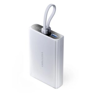 vention powerbank de 10000mah potencia de salida hasta 22.5w usb a usb c pantalla linterna led integrada apto para viajes aereos 108x68x22mm color gris