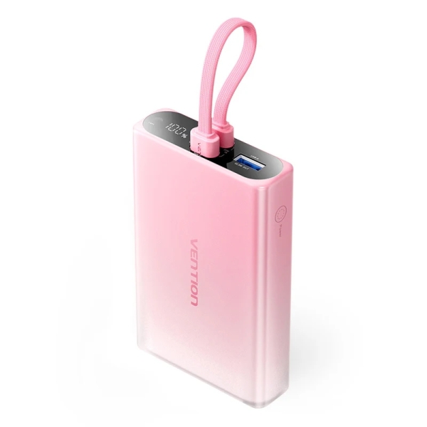 vention powerbank de 10000mah potencia de salida hasta 22.5w usb a usb c pantalla linterna led integrada apto para viajes aereos 108x68x22mm color rosa
