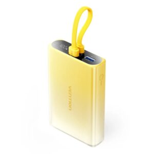 vention powerbank de 10000mah potencia de salida hasta 22.5w usb a usb c pantalla linterna led integrada apto para viajes aereos color amarillo