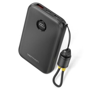 vention powerbank de 10000mah potencia de salida hasta 22.5w usb a usb c pantalla led cable usb c de 17cm apto para viajes aereos color negro