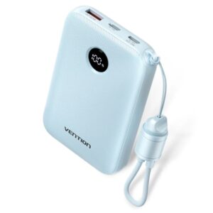 vention powerbank de 10000mah potencia de salida hasta 22.5w usb a usb c pantalla led cable usb c de 17cm apto para viajes aereos color azul