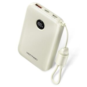 vention powerbank de 10000mah potencia de salida hasta 22.5w usb a usb c pantalla led cable usb c de 17cm apto para viajes aereos color beige