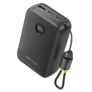 vention powerbank de 20000mah potencia de salida hasta 22.5w usb a usb c pantalla led cable usb c de 17cm apto para viajes aereos color negro