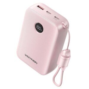 vention powerbank de 20000mah potencia de salida hasta 22.5w usb a usb c pantalla led cable usb c de 17cm apto para viajes aereos color rosa