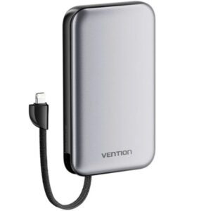 vention powerbank de 10000mah potencia de salida hasta 20w cable lightning integrado usb a usb c color gris