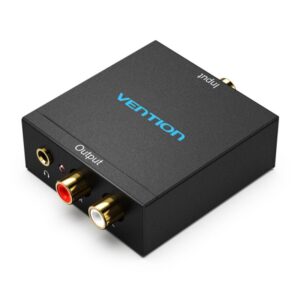 vention adapatador de audio entrada toslink y rca salida 2xrca y jack 3.5mm decodificador coaxial de fibra optica 54x41x26mm color negro