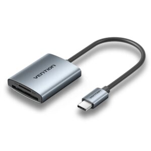 vention lector de tarjetas tf y sd cable usb c 3.0 de 15cm aluminio color gris
