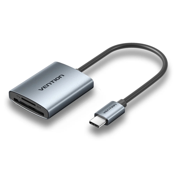 vention lector de tarjetas tf y sd cable usb c 3.0 de 15cm aluminio color gris