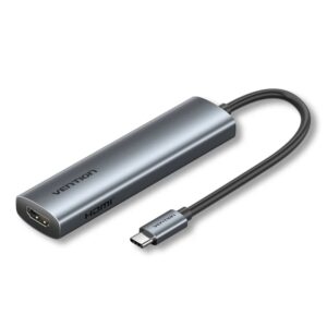 vention estacion de docking 4 en 1 100w cable usb c de 15cm integrado hdmi 4k usb c 2xusb a power delivery color gris
