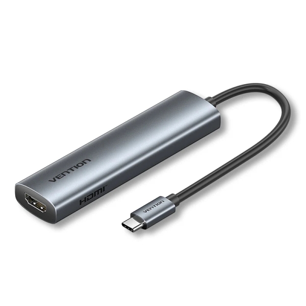 vention estacion de docking 4 en 1 100w cable usb c de 15cm integrado hdmi 4k usb c 2xusb a power delivery color gris
