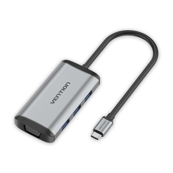 vention estacion de docking 5 en 1 cable usb c de 15cm integrado hdmi 4k usb c 3xusb a vga power delivery color gris