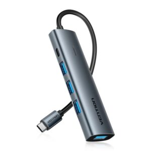 vention hub usb 5 en 1 cable usb c de 15cm 4xusb a usb c indicador led velocidad hasta 5gbps color gris