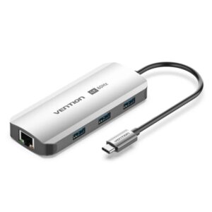 vention estacion de docking 6 en 1 100w cable usb c de 15cm integrado hdmi 4k ethernet rj45 3xusb a usb c power delivery color gris