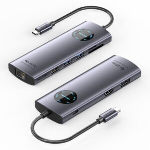 vention estacion de docking 9 en 1 100w cable usb c de 15cm integrado hdmi 4k displayport ethernet rj45 usb c tarjeta tf sd 3xusb a power delivery color gris