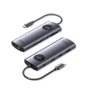 vention estacion de docking 10 en 1 100w cable usb c de 15cm integrado 2xhdmi 4k ethernet rj45 displayport usb c tarjeta tf sd 3xusb a power delivery color gris