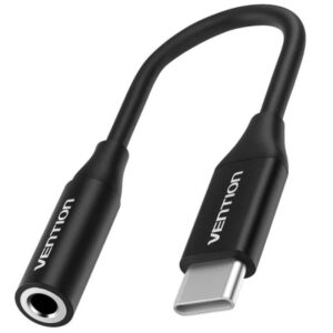 vention adapatador de audio dac jack 3.5mm hembra usb c macho cable 10cm aluminio color negro