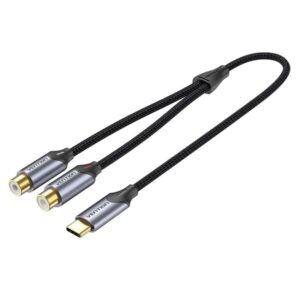 vention cable adaptador de audio longitud 1.5m usb c macho 2xrca hembra aluminio conectores chapados en oro 29 awg color gris