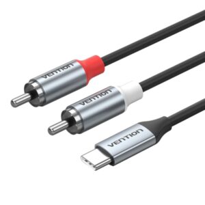 vention cable dac de audio longitud 1m 2xrca usb c chaqueta de tpe carcasa de aluminio color gris