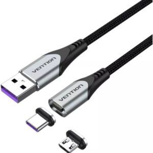 vention cable usb 2.0 longitud 50cm usb a usb c y micro usb intercambiables velocidad hasta 480mbps recubrimiento de nailon trenzado color gris