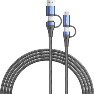 vention cable usb c potencia hasta 100w longitud 2m adaptador usb a adaptador micro usb velocidad hasta 480mbps recubrimiento de algodon trenzado color azul