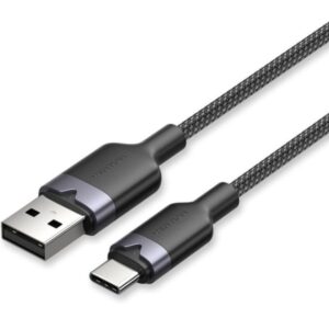 vention cable usb 2.0 potencia hasta 60w longitud 2m usb a usb c velocidad hasta 480mbps recubrimiento de algodon trenzado color negro