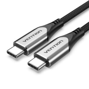 vention cable usb c potencia hasta 60w longitud 1.5m pantalla digital velocidad hasta 5gbps chaqueta trenzada de algodon color gris