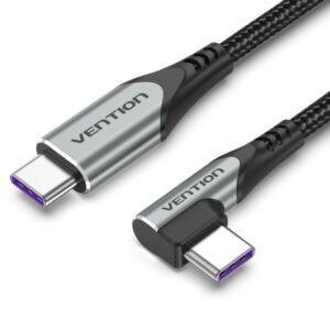 vention cable usb c acodado 100w power delivery longitud 2m transferencias hasta 480mbps recubrimiento de nailon trenzado color gris