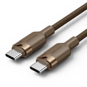 vention cable usb c potencia hasta 60w longitud 2m carcasa de aluminio velocidad hasta 480mbps recubrimiento de nailon trenzado color dorado