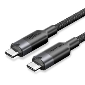 vention cable usb c 3.2 potencia hasta 100w transmision 4k a 60 hz longitud 1m recubrimiento de nailon trenzado velocidad hasta 10gbps color negro