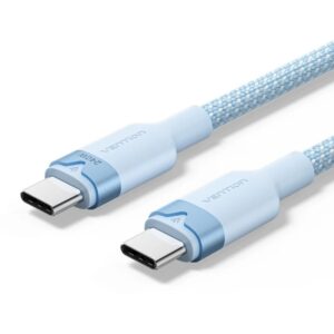 vention cable usb c potencia hasta 240w longitud 2m recubrimiento de nailon trenzado velocidad hasta 480mbps color azul