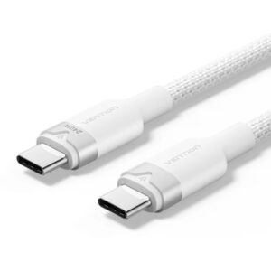 vention cable usb c potencia hasta 240w longitud 1m recubrimiento de nailon trenzado velocidad hasta 480mbps color blanco