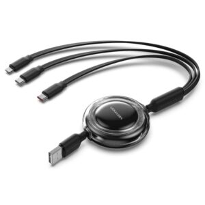 vention cable usb multiple longitud ajustable hasta 1.1m retractil usb a 2xusb c lightning velocidad hasta 480mbps color negro